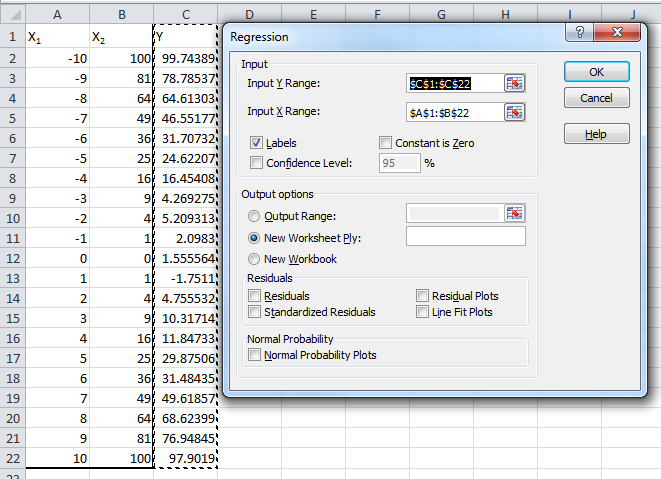 regression analysis for 16 columns excel mac